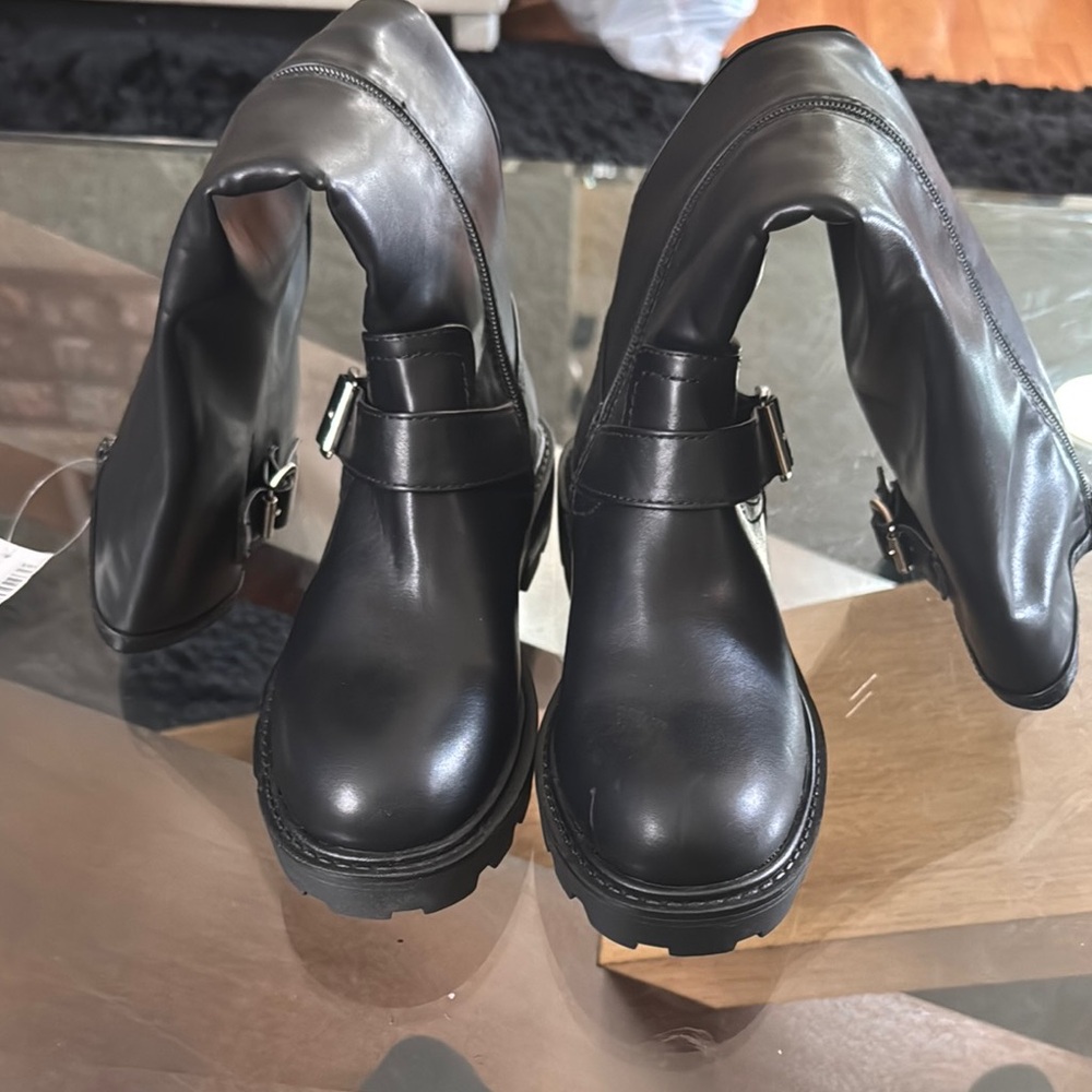 Madden Girl Black Heeled Boots with Chunky Sole